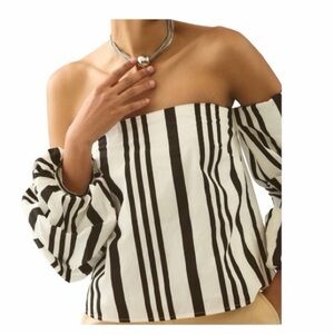 NWT! Anthropologie | Mare Mare Black & White Off The Shoulder Blouse. Size 1X.